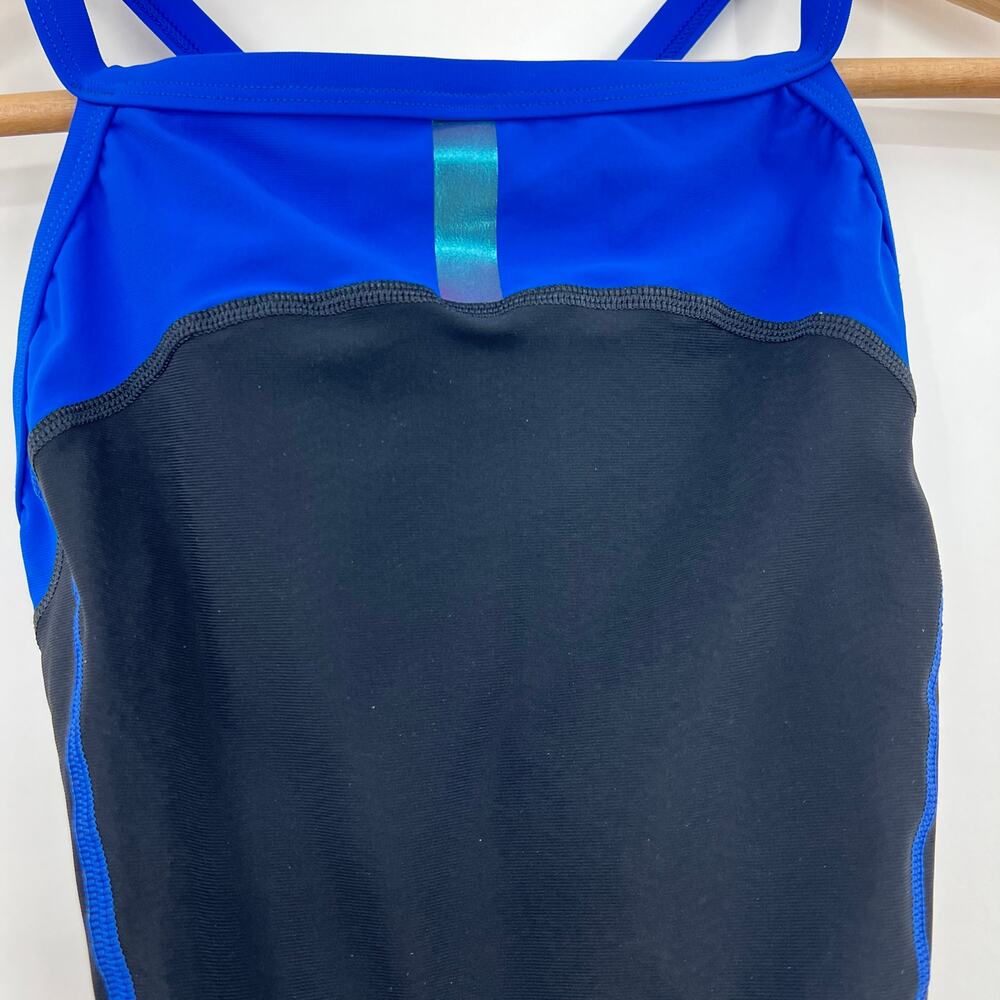 Speedo Power Plus One Piece Swimsuit Womens 28 Blue Black Crossback Athletic - Picture 2 of 12